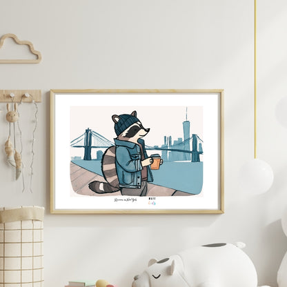 Traveler Raccoon Art Print Poster For Kids