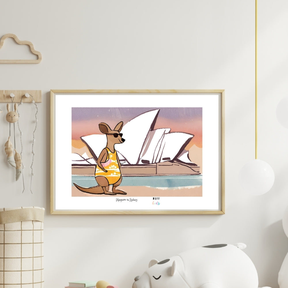 Traveler Kangaroo Art Print Poster For Kids