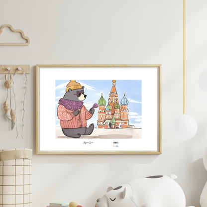 Traveler Bear Art Print Poster For Kids