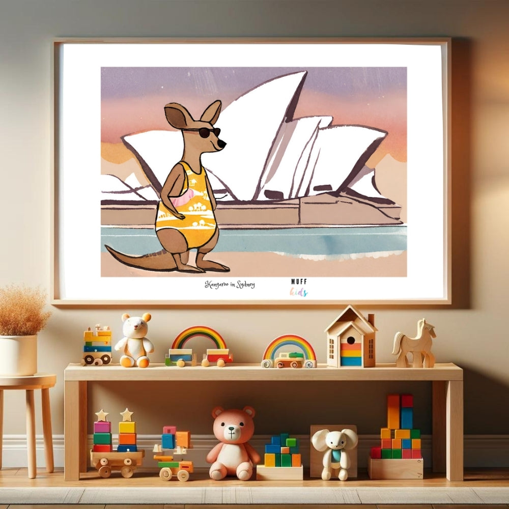 Traveler Kangaroo Art Print Poster For Kids