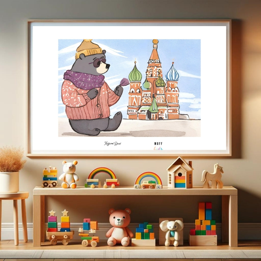 Traveler Bear Art Print Poster For Kids