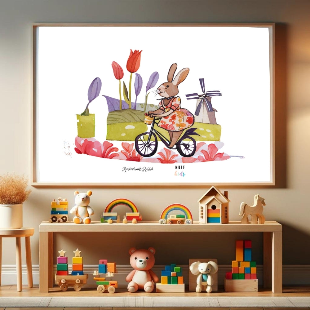 Traveler Rabbit Art Print Poster For Kids