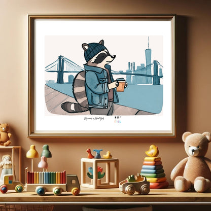 Traveler Raccoon Art Print Poster For Kids