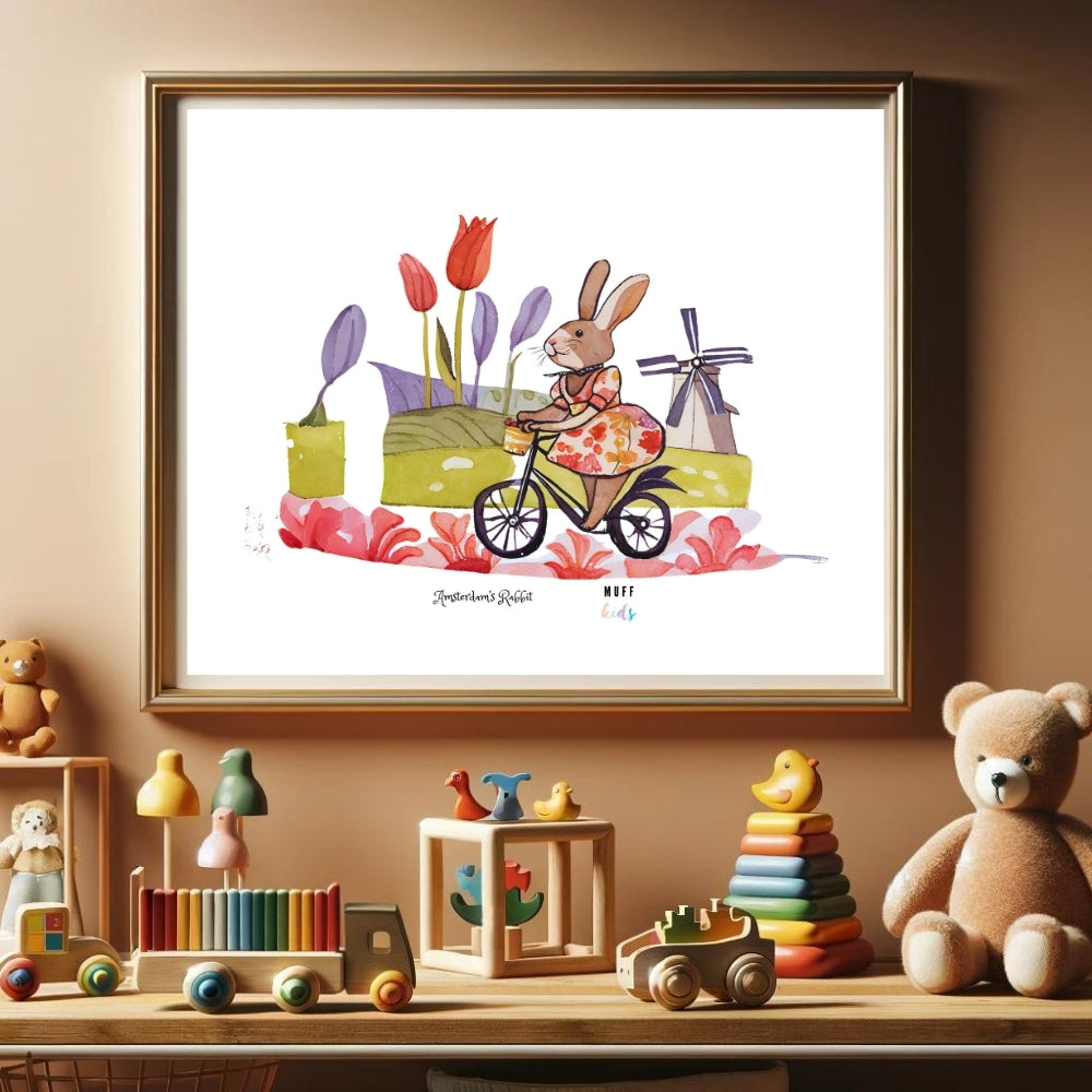 Traveler Rabbit Art Print Poster For Kids