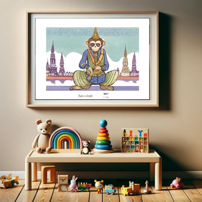 Traveler Monkey Art Print Poster For Kids