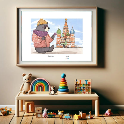 Traveler Bear Art Print Poster For Kids