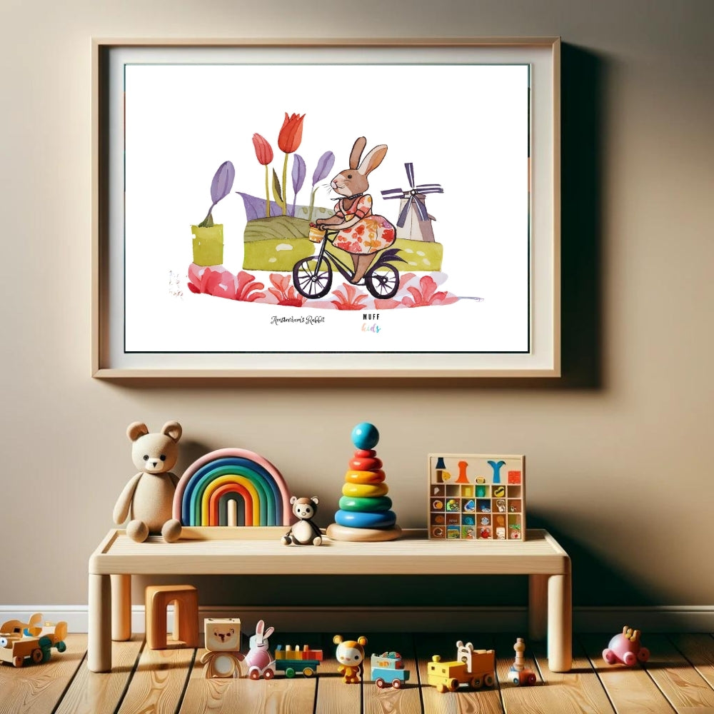 Traveler Rabbit Art Print Poster For Kids