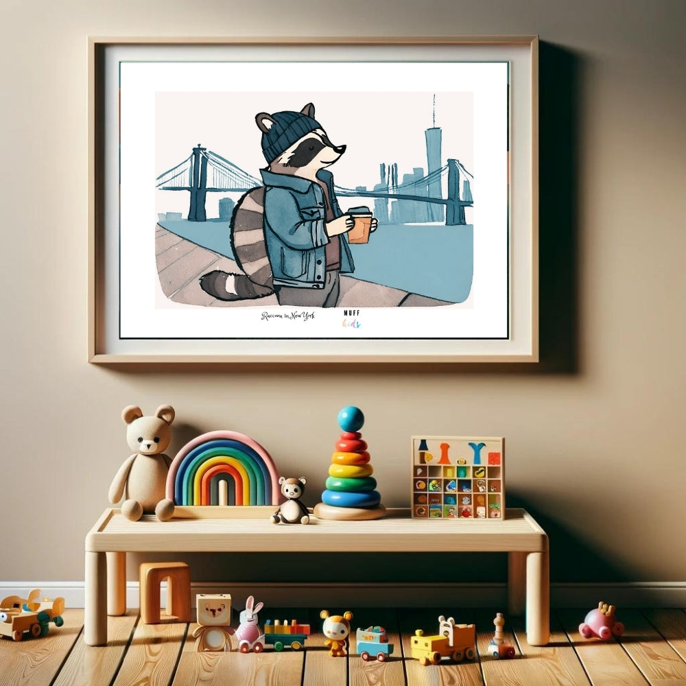 Traveler Raccoon Art Print Poster For Kids