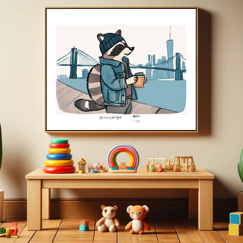 Traveler Raccoon Art Print Poster For Kids