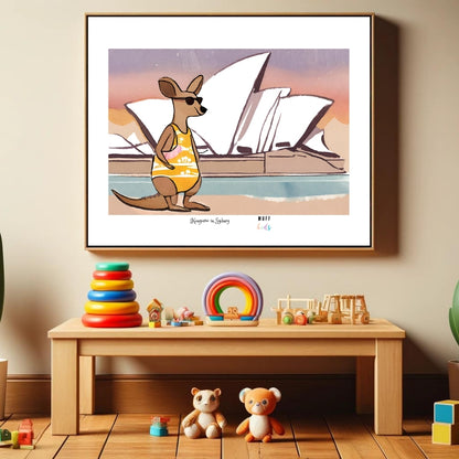 Traveler Kangaroo Art Print Poster For Kids