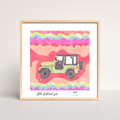 Little Explorers' Jeeps Art Print Poster For Kids