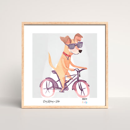 Kids Art Print Design Dog Ride a Bike Poster For Kids