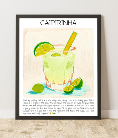 Cocktail Art Print Design Poster Caipirinha Bar Decor