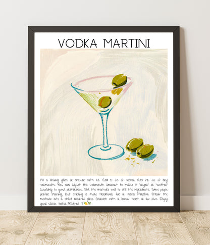 Art Print Tasarım Kokteyl Poster Vodka Martini Bar Dekor