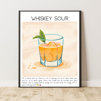 Cocktail Art Print Design Poster Whiskey Sour Bar Decor