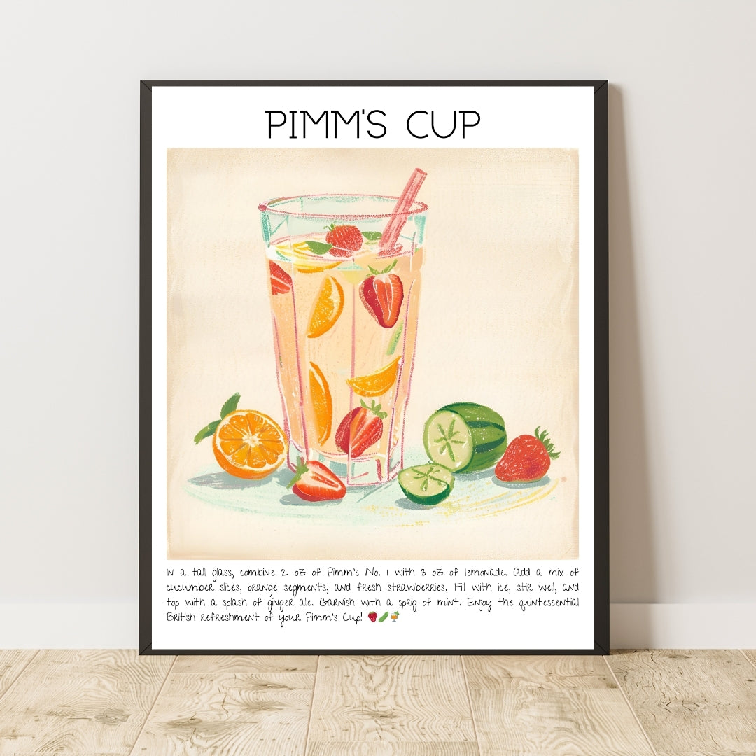 Cocktail Art Print Design Poster Pimm's Cup Bar Decor