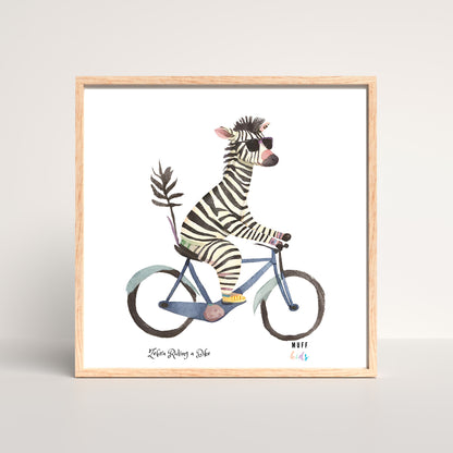 Kids Art Print Design Zebra Ride a Bike Poster For Kids