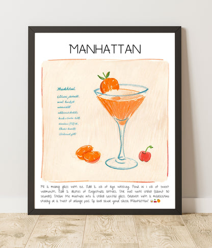 Cocktail Art Print Design Poster Manhattan Bar Decor