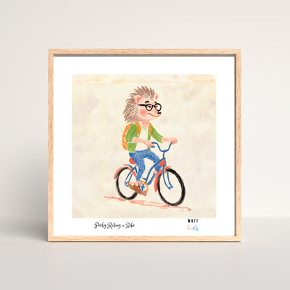 Kids Art Print Design Hedgehog Ride a Bike Poster For Kids