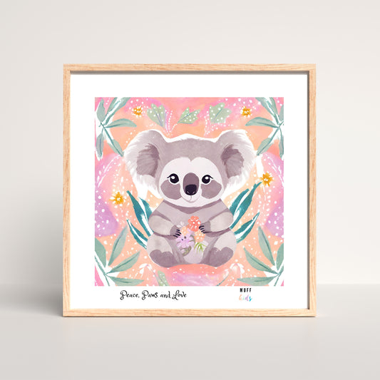 Peace, Paws and Love Koala No:2 Art Print Tasarım Çocuk Odası Posteri