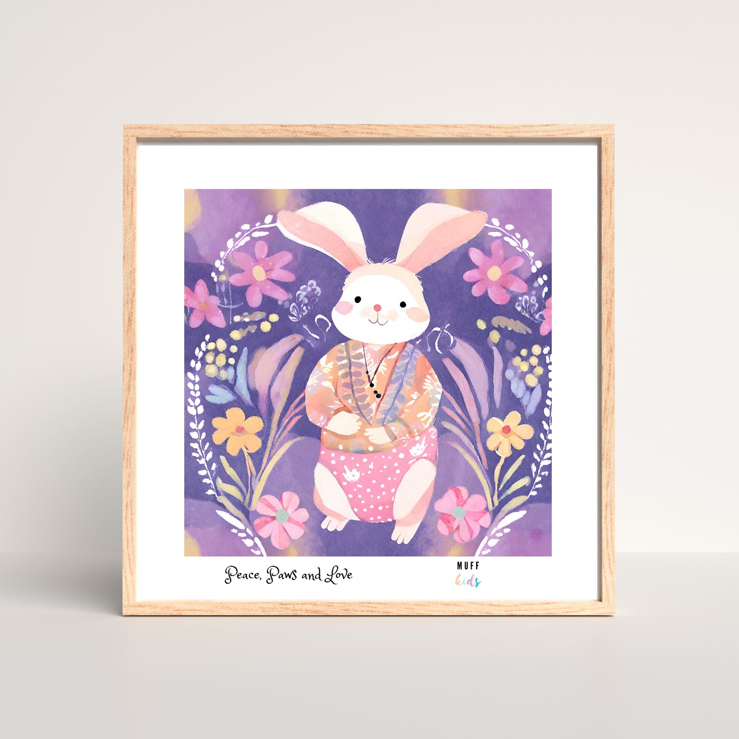 Peace, Paws and Love Rabbit No:1 Art Print Tasarım Çocuk Odası Posteri