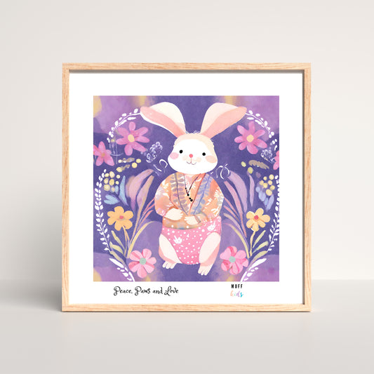 Peace, Paws and Love Rabbit No:1 Art Print Poster For Kids