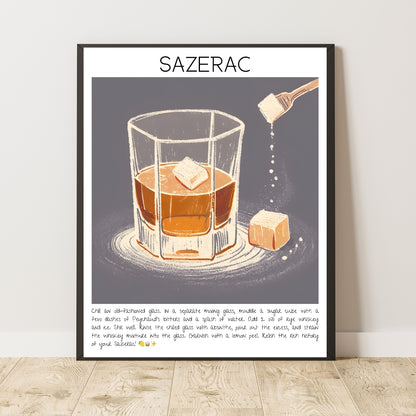 Cocktail Art Print Design Poster Sazerac Bar Decor