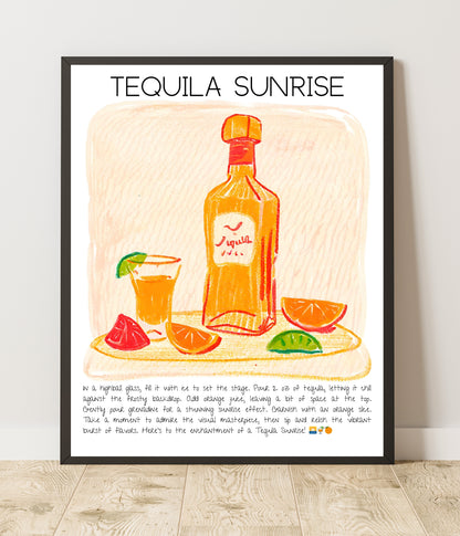 Art Print Design Drink Poster Tequila Sunrise Bar Decor