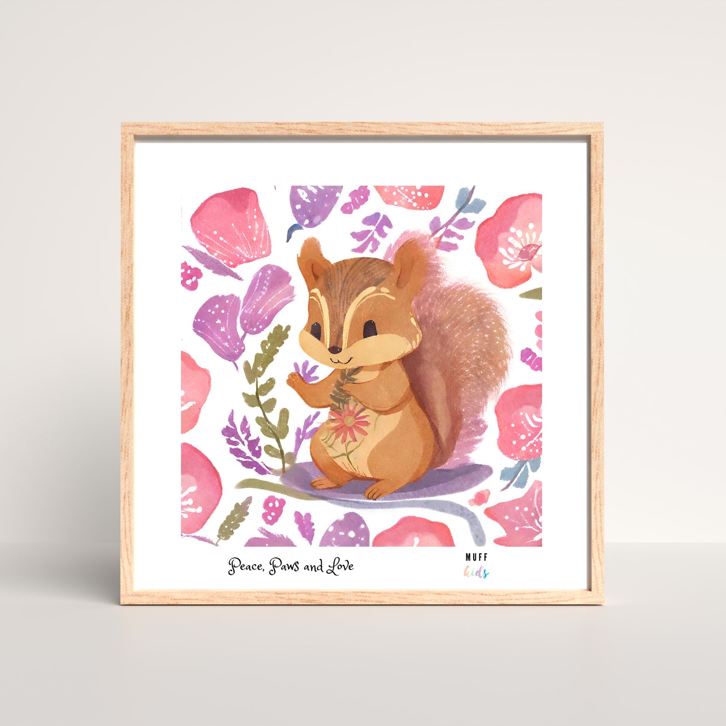 Peace, Paws and Love Squirrel No:1 Art Print Tasarım Çocuk Odası Posteri