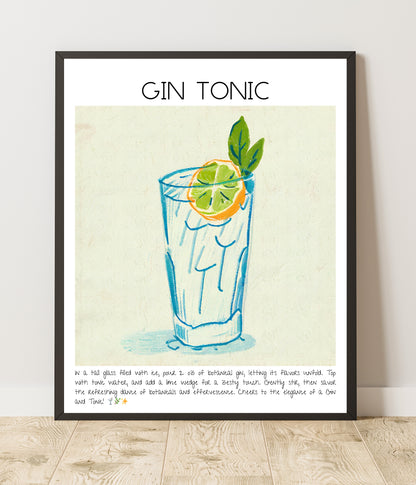 Art Print Design Drink Poster Gin Tonic Bar Decor