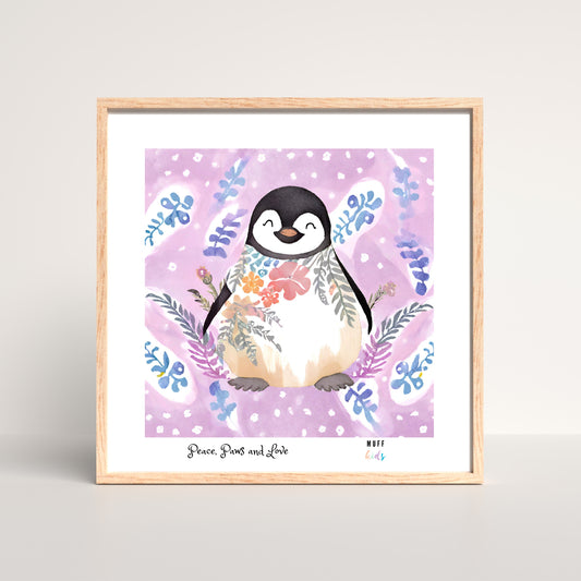 Peace, Paws and Love Penguin No:2 Art Print Poster For Kids