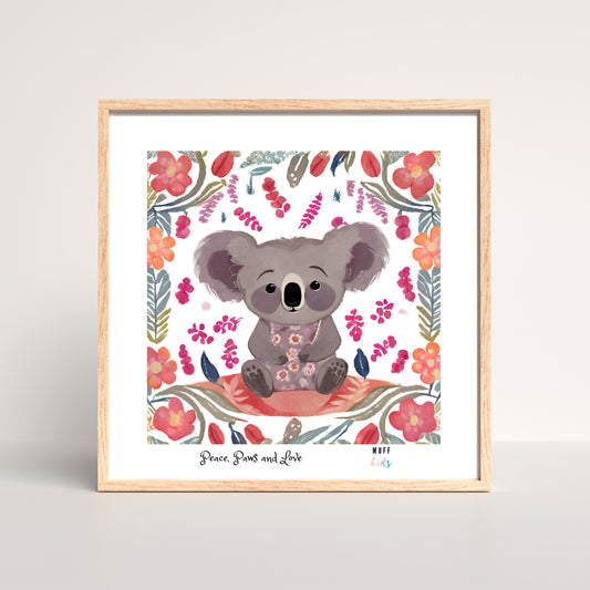 Peace, Paws and Love Koala No:1 Art Print Tasarım Çocuk Odası Posteri