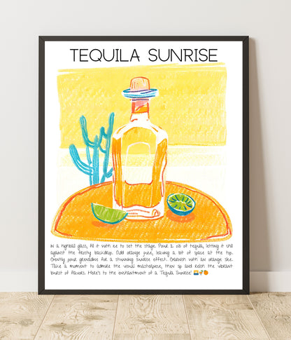 Art Print Tasarım Koktey Poster Tequila Sunrise Bar Dekor