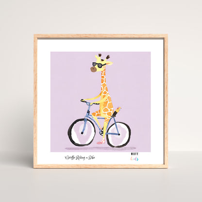 Kids Art Print Design Giraffe Ride a Bike No.3 Poster For Kids