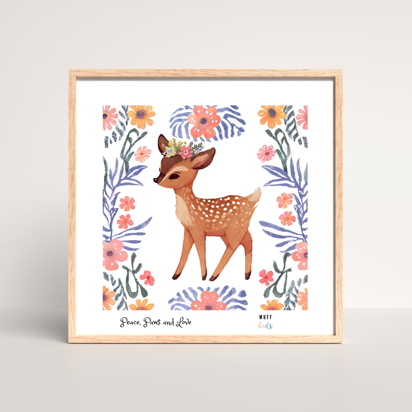 Peace, Paws and Love Deer No:4 Art Print Poster For Kids