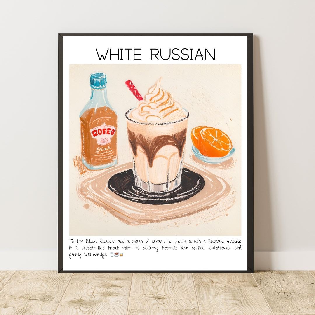 Cocktail Art Print Design Poster White Russian Bar Decor