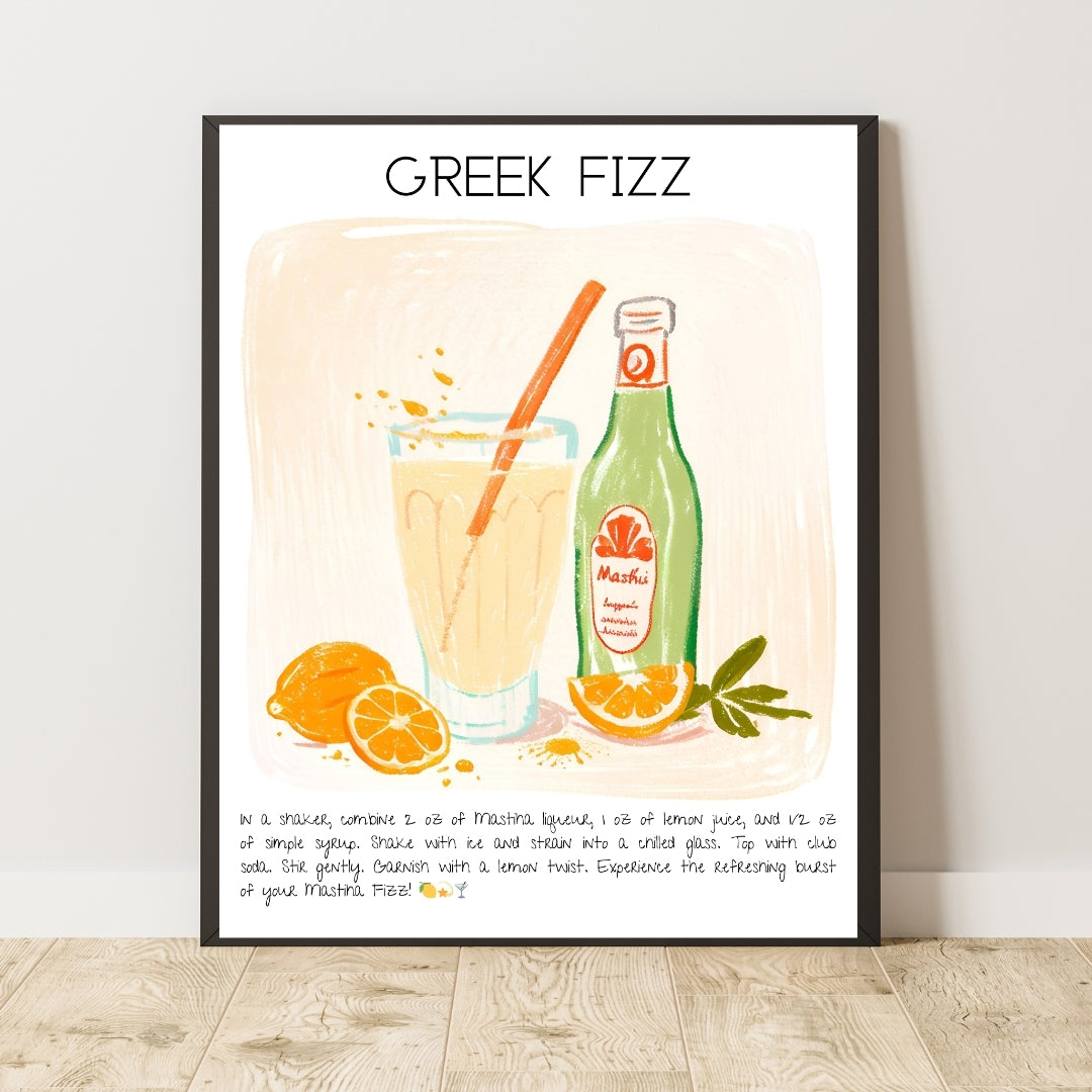 Cocktail Art Print Design Poster Greek Fizz Bar Decor