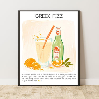 Cocktail Art Print Design Poster Greek Fizz Bar Decor