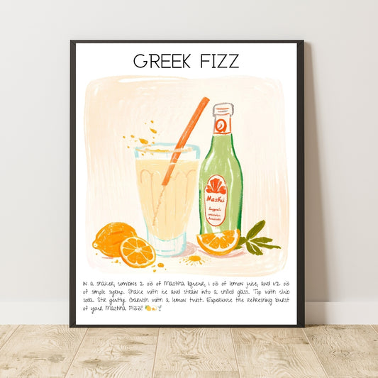 Greek Fizz Cocktail Art Work Poster Bar Decor