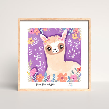 Peace, Paws and Love Llama No:3 Art Print Poster For Kids