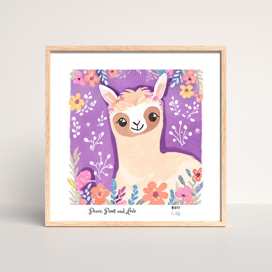 Peace, Paws and Love Llama No:3 Art Work Poster For Kids