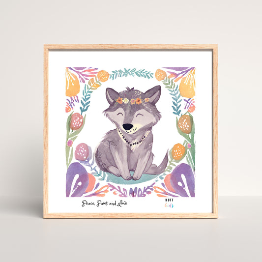 Peace, Paws and Love Wolf No:1 Art Print Poster For Kids