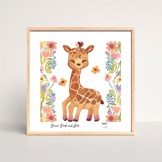 Peace, Paws and Love Giraffe No:3 Art Print Poster For Kids