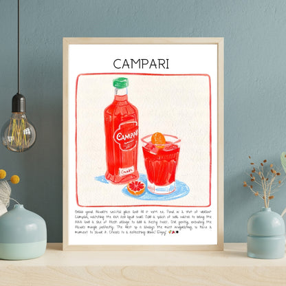 Art Print Tasarım Kokteyl Poster Campari Bar Dekor