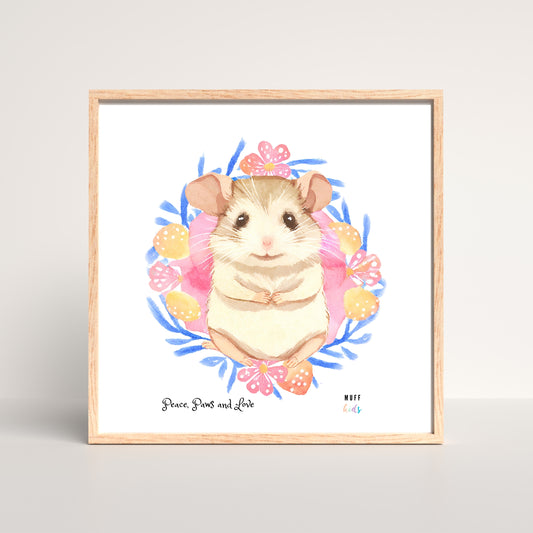 Peace, Paws and Love Mouse No:2 Art Print Poster For Kids