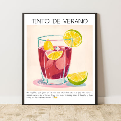 Cocktail Art Print Design Poster Tinto De Verano Bar Decor