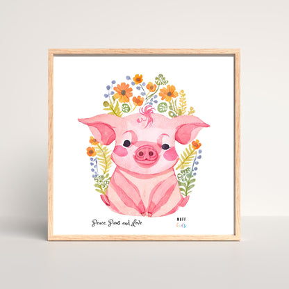 Peace, Paws and Love Pig No:1 Art Print Tasarım Çocuk Odası Posteri