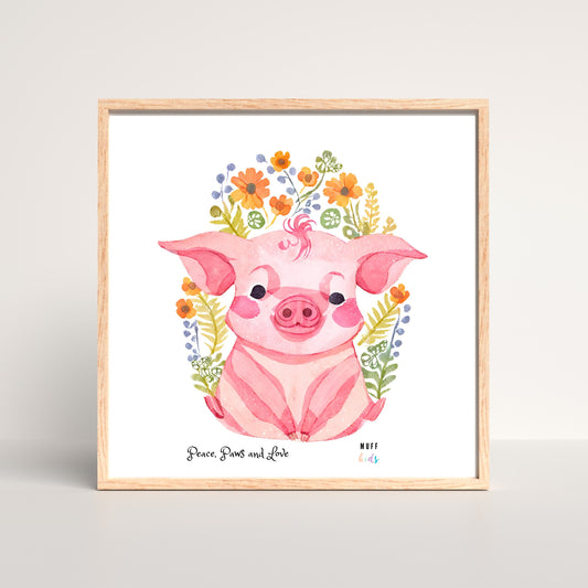 Peace, Paws and Love Pig No:1 Art Print Tasarım Çocuk Odası Posteri