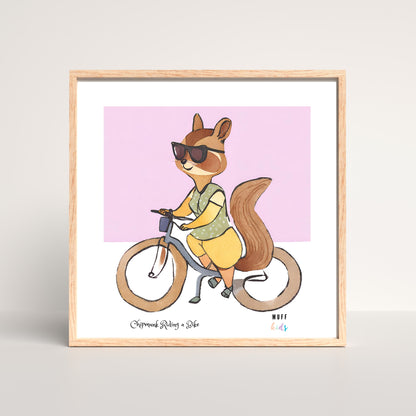 Kids Art Print Design Chipmunk Ride a Bike No.2 Poster For Kids