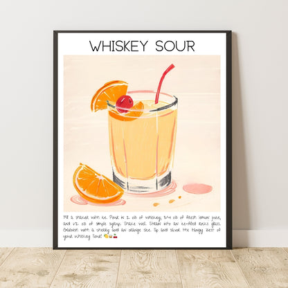 Cocktail Art Print Design Poster Whiskey Sour Bar Decor